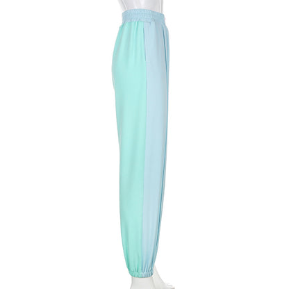Featured color stitched trousers high waist casual pants ACTIVEWEAR
