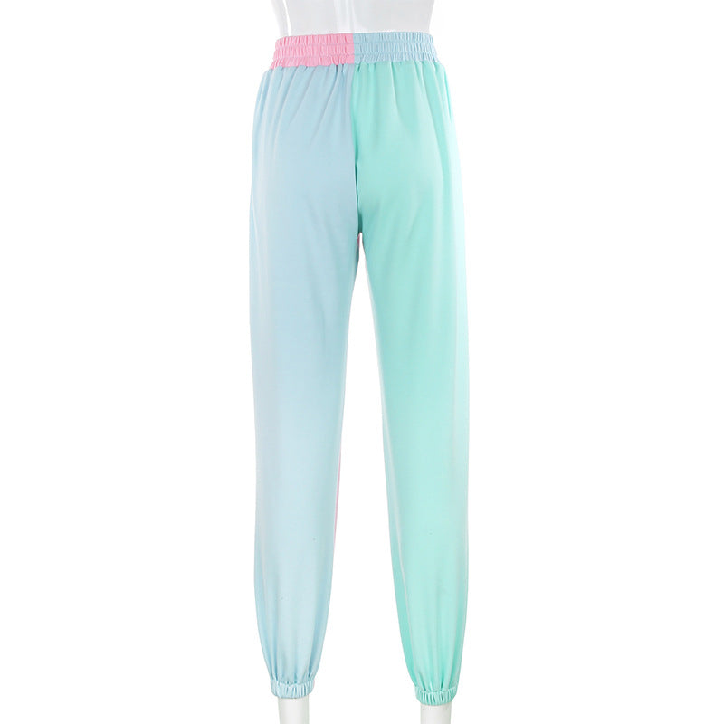Featured color stitched trousers high waist casual pants ACTIVEWEAR