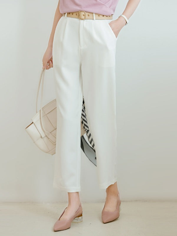SOLID COLOR EMPIRE STRAIGHT LEG PANTS