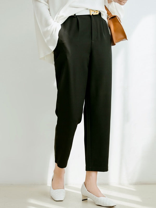SOLID COLOR EMPIRE STRAIGHT LEG PANTS