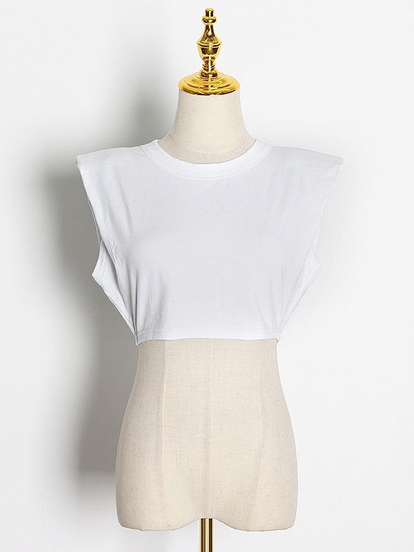 Casual Solid Round Neck Sleeveless Slim Fit T-Shirt