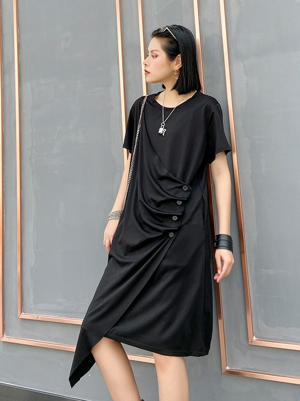 LOOSE CROPPED RUFFLED THIN MIDI DRESS