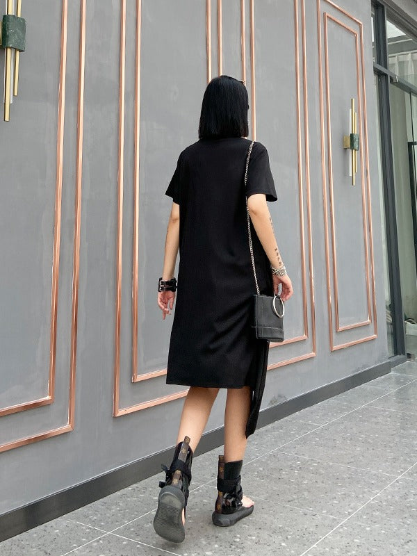 LOOSE CROPPED RUFFLED THIN MIDI DRESS