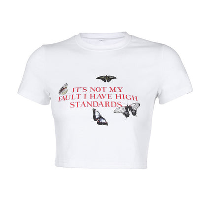 Color butterfly letter printed short T-shirt sleeve top ACTIVEWEAR