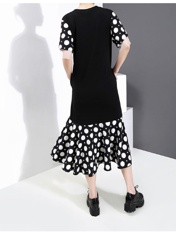 FALSE TWO POLKA-DOT SPLICING FALBALA DRESS
