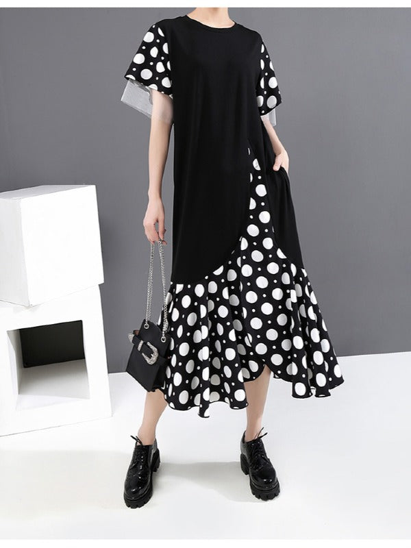 FALSE TWO POLKA-DOT SPLICING FALBALA DRESS