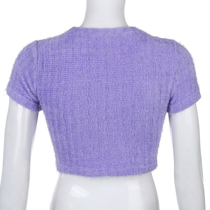 Sexy tight-fitting waist embroidered short embroidered T-shirt ACTIVEWEAR