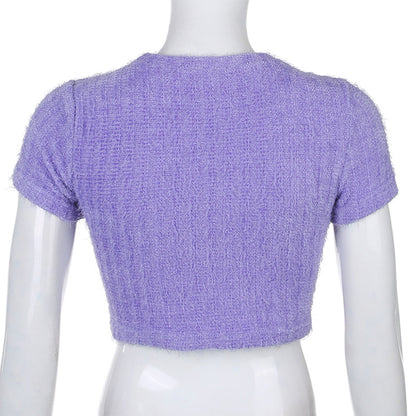 Sexy tight-fitting waist embroidered short embroidered T-shirt ACTIVEWEAR