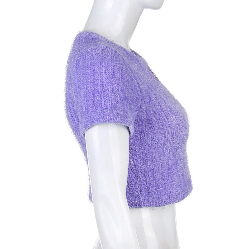 Sexy tight-fitting waist embroidered short embroidered T-shirt ACTIVEWEAR