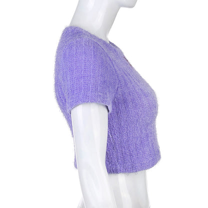 Sexy tight-fitting waist embroidered short embroidered T-shirt ACTIVEWEAR