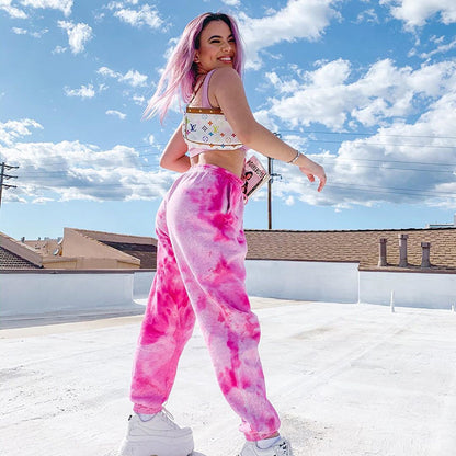 Elastic High Waist Tie-Dye Rainbow Slim Pants ACTIVEWEAR