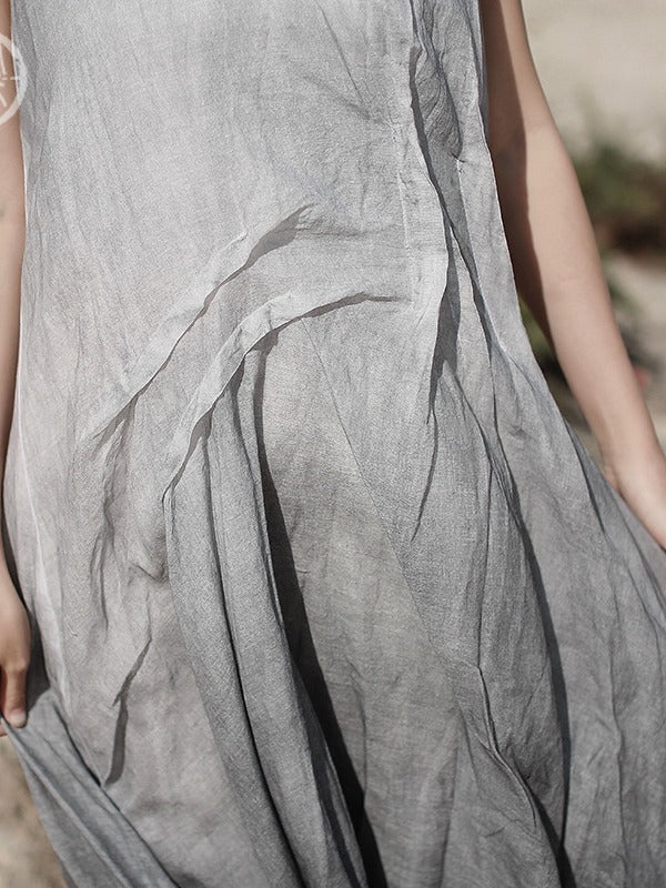 LINEN DOUBLE-LAYER GRADIENT SLEEVELESS MAXI DRESS