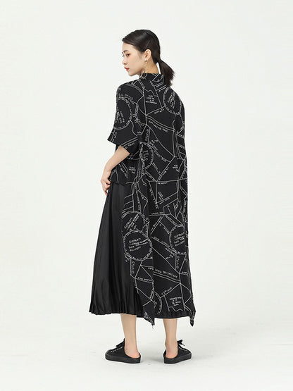 GEOMETRIC PRINT CROPPED SPLICING CHIFFON SHIRT
