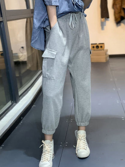 LOOSE BLACK&GRAY TIED CASUAL PANTS