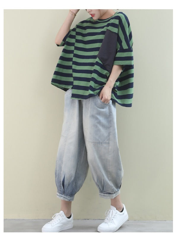 LOOSE ASYMMETRIC STRIPED T-SHIRT