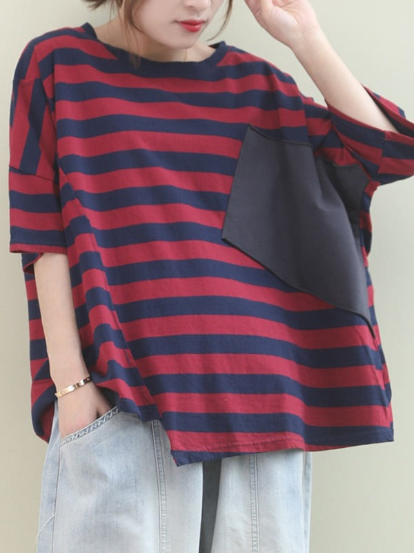 LOOSE ASYMMETRIC STRIPED T-SHIRT