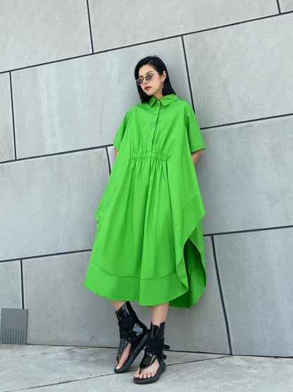 Elasticity Lapel Split-Joint Midi Dress
