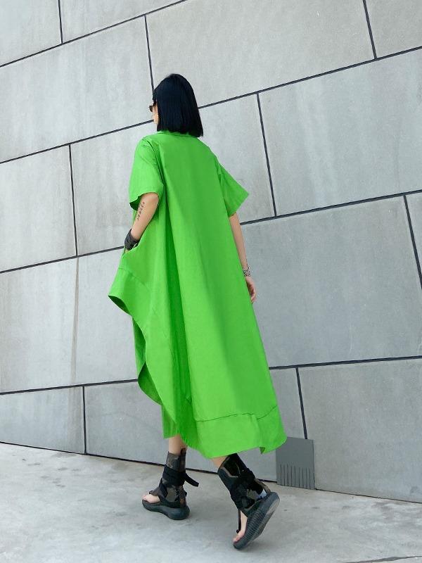 Elasticity Lapel Split-Joint Midi Dress