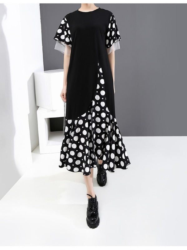 FALSE TWO POLKA-DOT SPLICING FALBALA DRESS