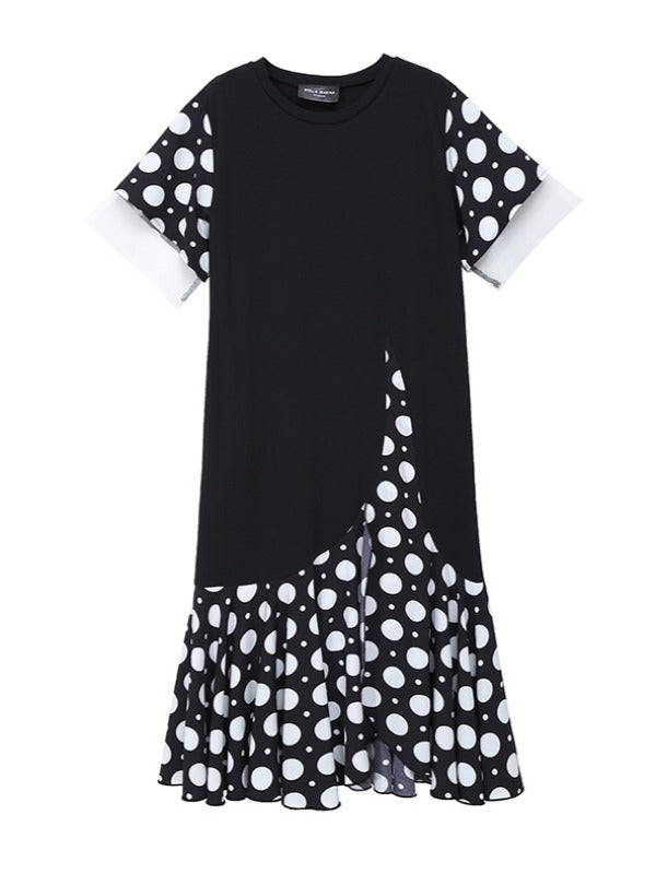 FALSE TWO POLKA-DOT SPLICING FALBALA DRESS
