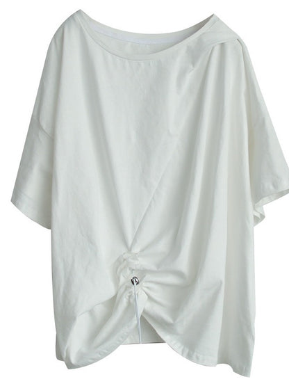 SOLID COLOR SPLICING CROPPED PLEATED T-SHIRT