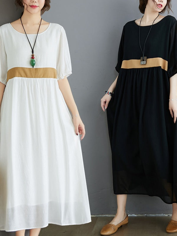 LOOSE WAIST-HIGH THIN A-LINE COTTON DRESS