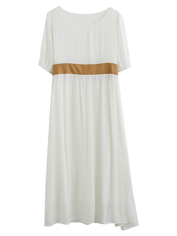 LOOSE WAIST-HIGH THIN A-LINE COTTON DRESS