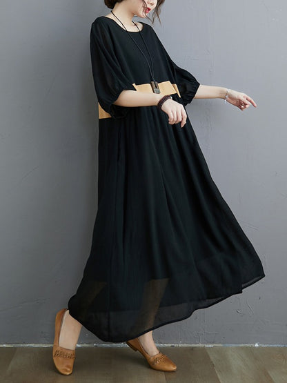 LOOSE WAIST-HIGH THIN A-LINE COTTON DRESS