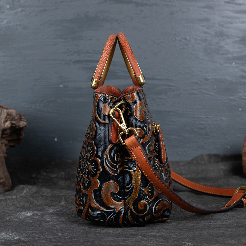 WOMEN GENUINE LEATHER VINTAGE TOTEM DESIGNER HANDBAG SHOULDER BAG