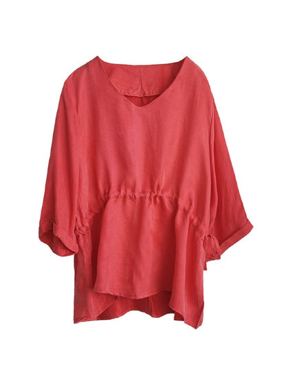 LOOSE VINTAGE DRAWSTRING SOLID T-SHIRT