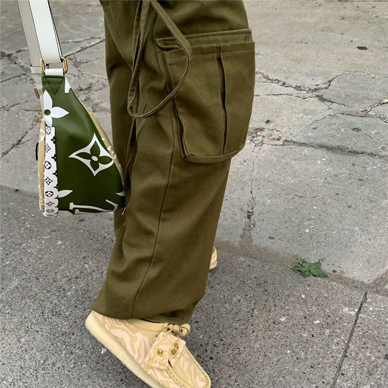 High waist shot irregular drawstring loose thin straight casual pants ACTIVEWEAR