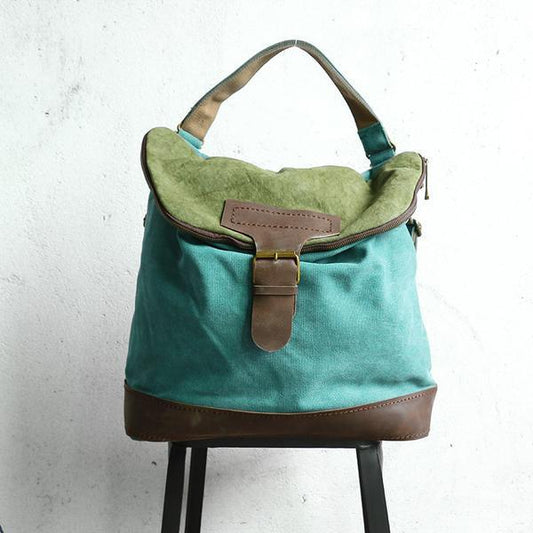 Women Canvas Casual Leather Green Backpack