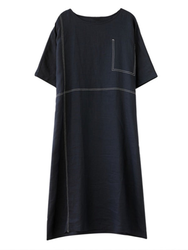 Loose Split-Joint Round-Neck Long Dress