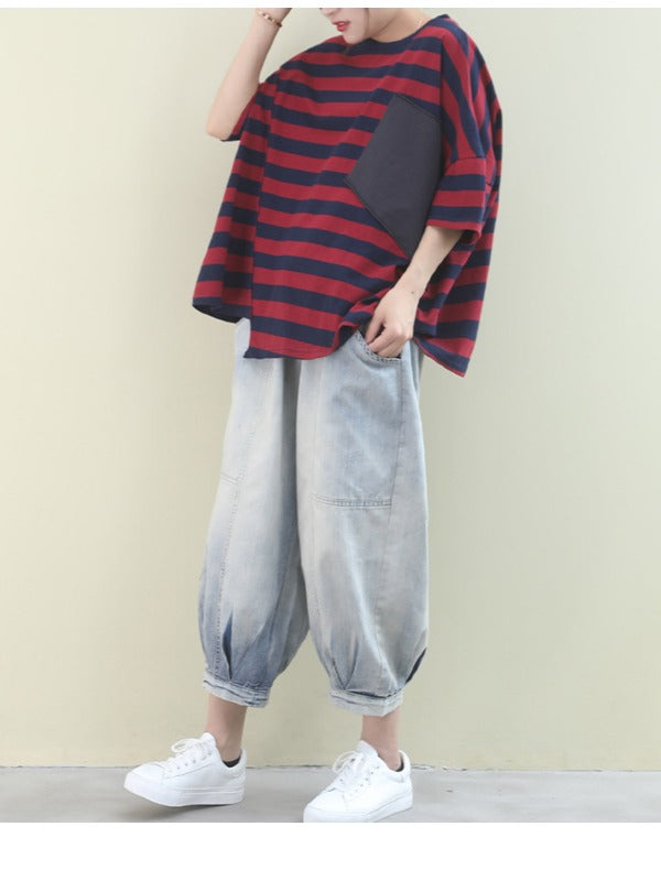 LOOSE ASYMMETRIC STRIPED T-SHIRT