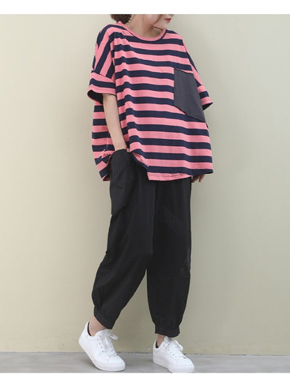 LOOSE ASYMMETRIC STRIPED T-SHIRT