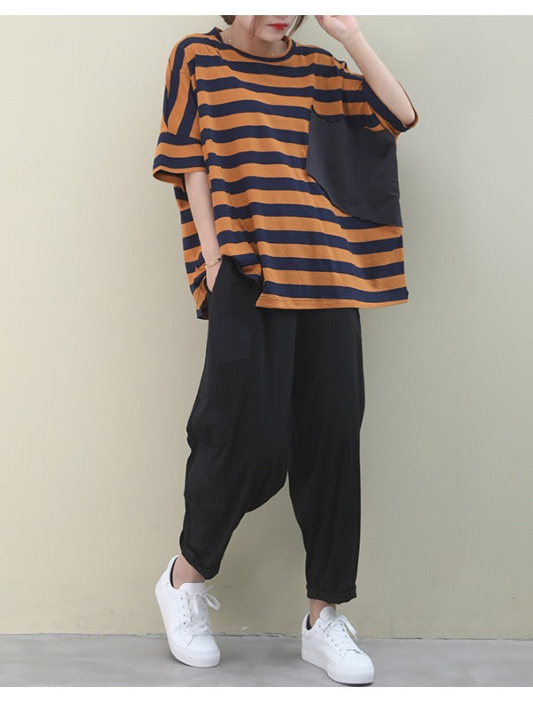 LOOSE ASYMMETRIC STRIPED T-SHIRT