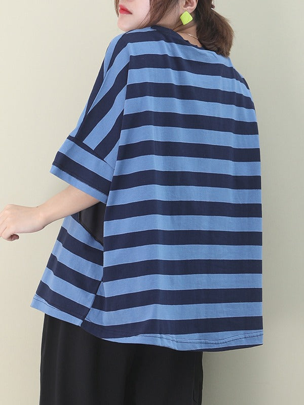 LOOSE ASYMMETRIC STRIPED T-SHIRT