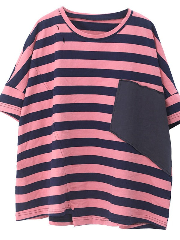 LOOSE ASYMMETRIC STRIPED T-SHIRT