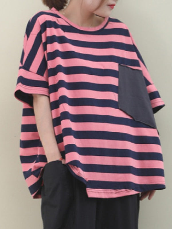 LOOSE ASYMMETRIC STRIPED T-SHIRT