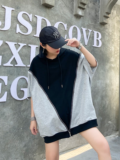 LOOSE SPLIT-JOINT HOODED COOL T-SHIRT