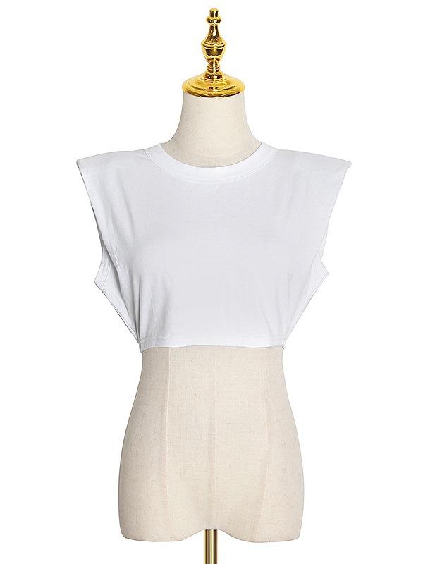 Casual Solid Round Neck Sleeveless Slim Fit T-Shirt