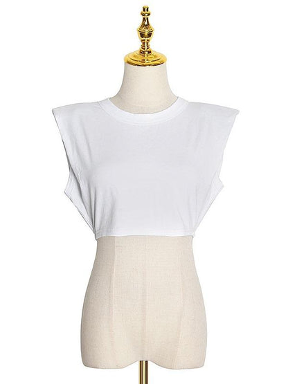 Casual Solid Round Neck Sleeveless Slim Fit T-Shirt