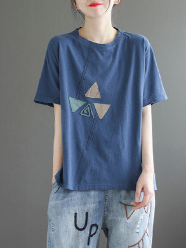 4 COLORS APPLIQUE ROUND-NECK T-SHIRT