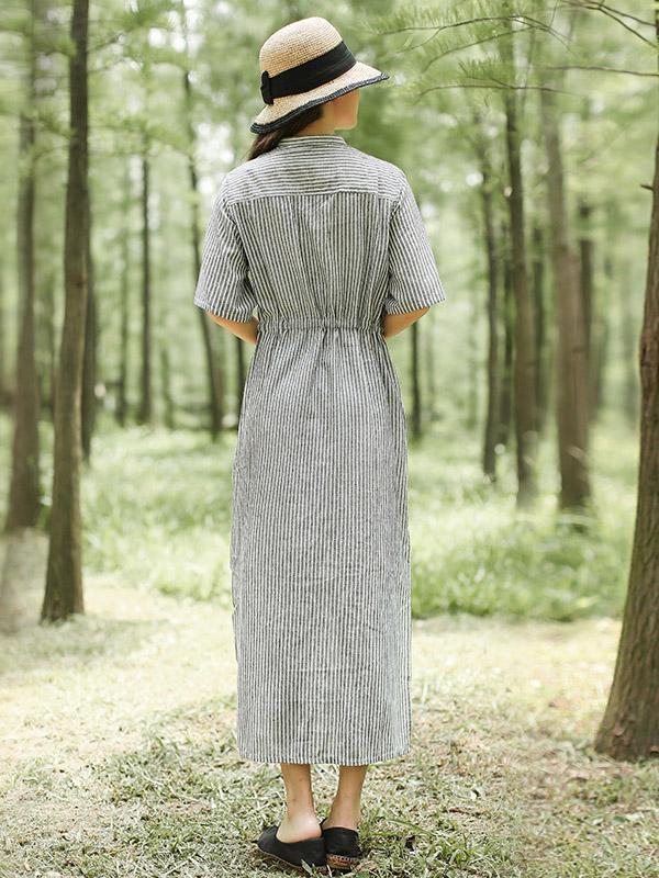 Artistic Retro Striped Shirt Dress