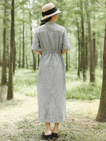 Artistic Retro Striped Shirt Dress