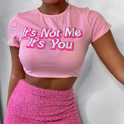 Letter printed tight T-shirt fashion short-sleeved shirt ACTIVEWEAR