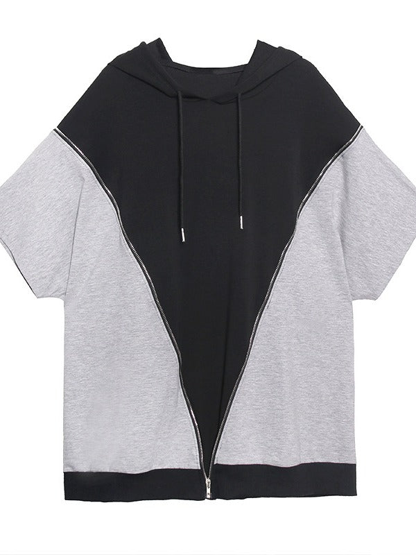 LOOSE SPLIT-JOINT HOODED COOL T-SHIRT