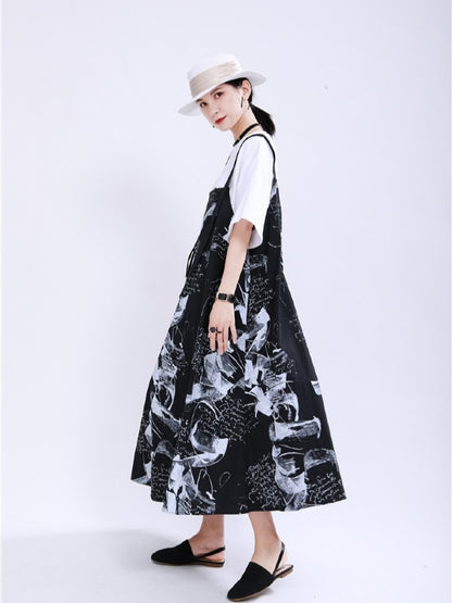 LOOSE BIG-HEM GRAFFITI SLIP DRESS