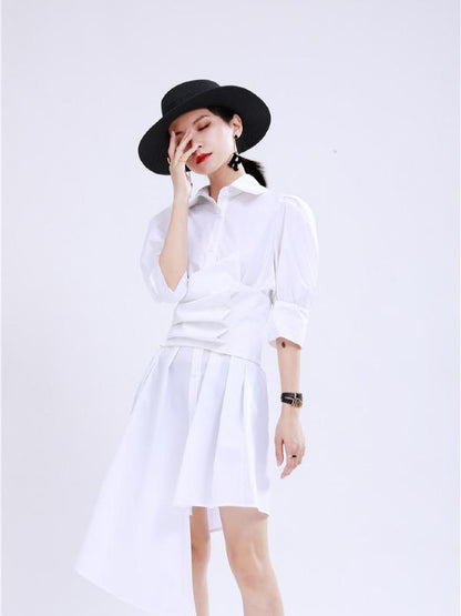 Simple Irregular Solid Pleated Midi Dress