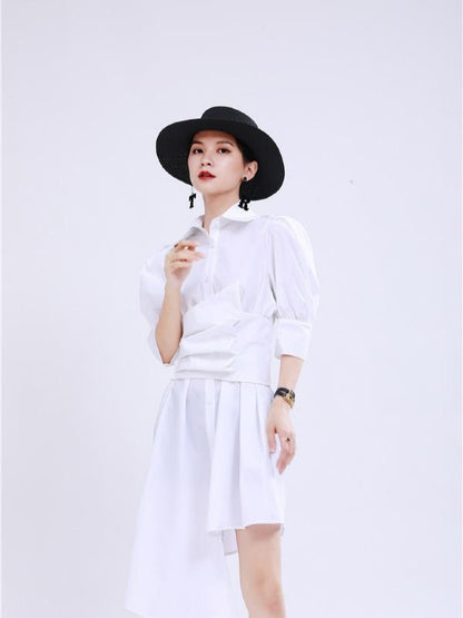 Simple Irregular Solid Pleated Midi Dress